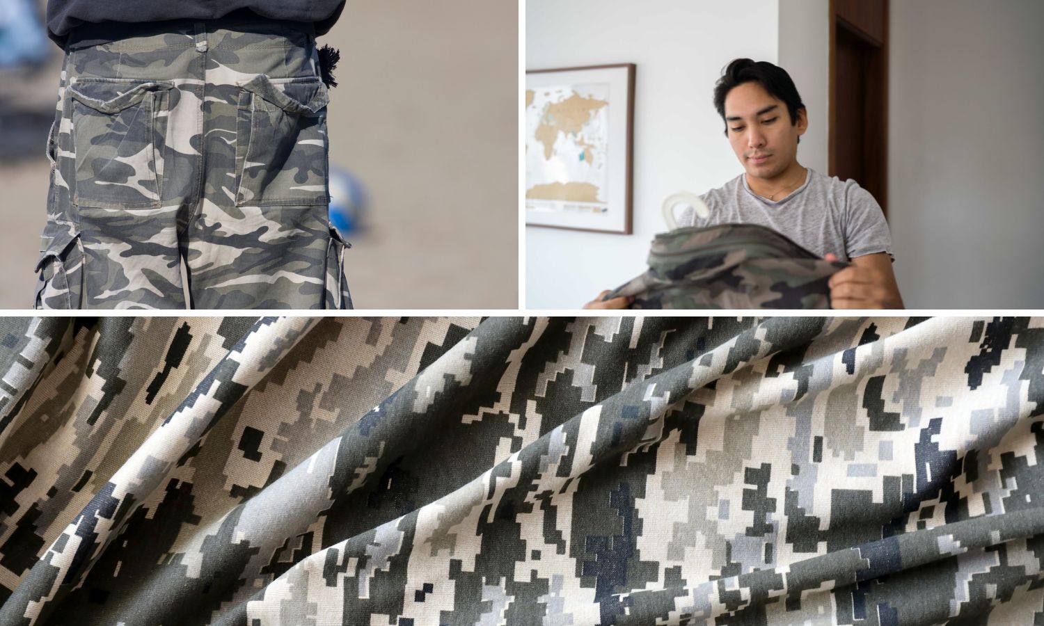 10 cosas que se supone que no debes usar en un crucero Personas con ropa de camuflaje.