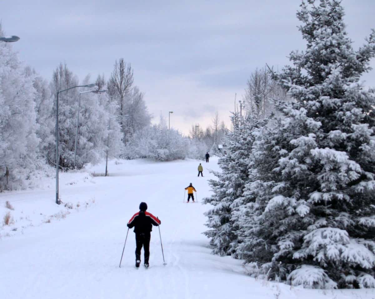 Esquiadores en el parque Kincaid