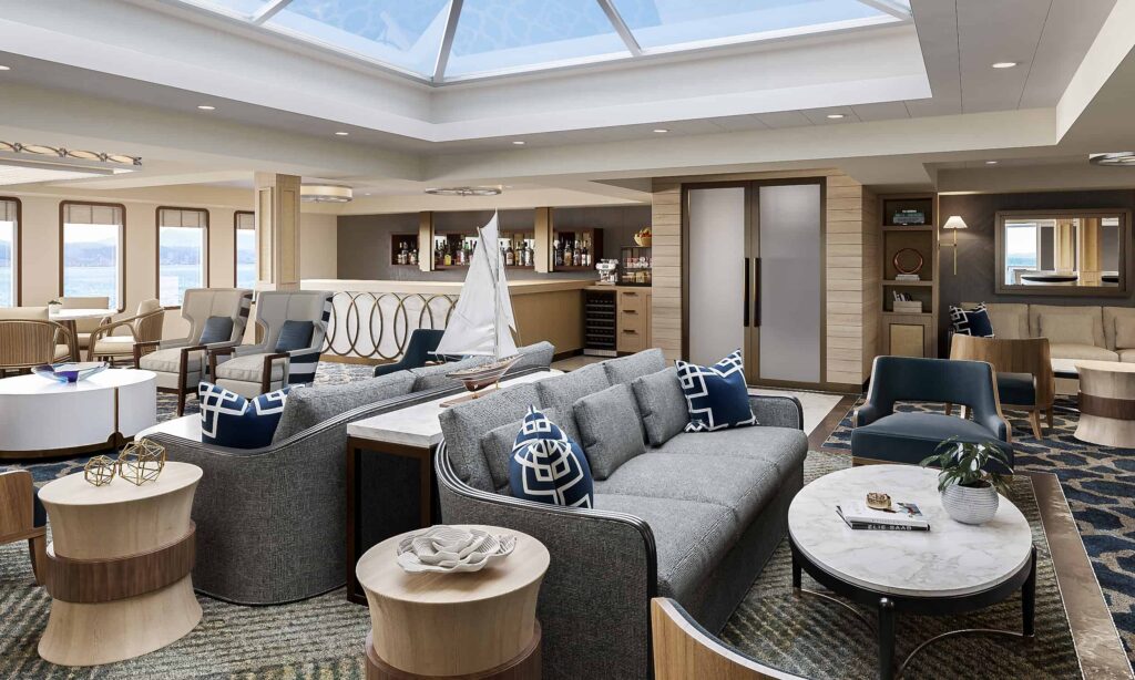 Salón de popa interior iluminado por el cielo American Melody