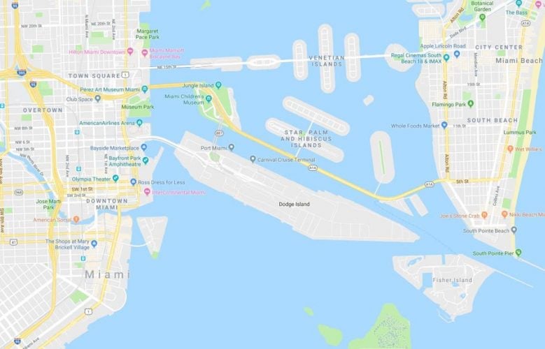 Mapa de la zona portuaria de Miami
