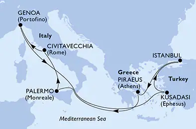 Itinerario de crucero de 11 noches por el Mediterráneo